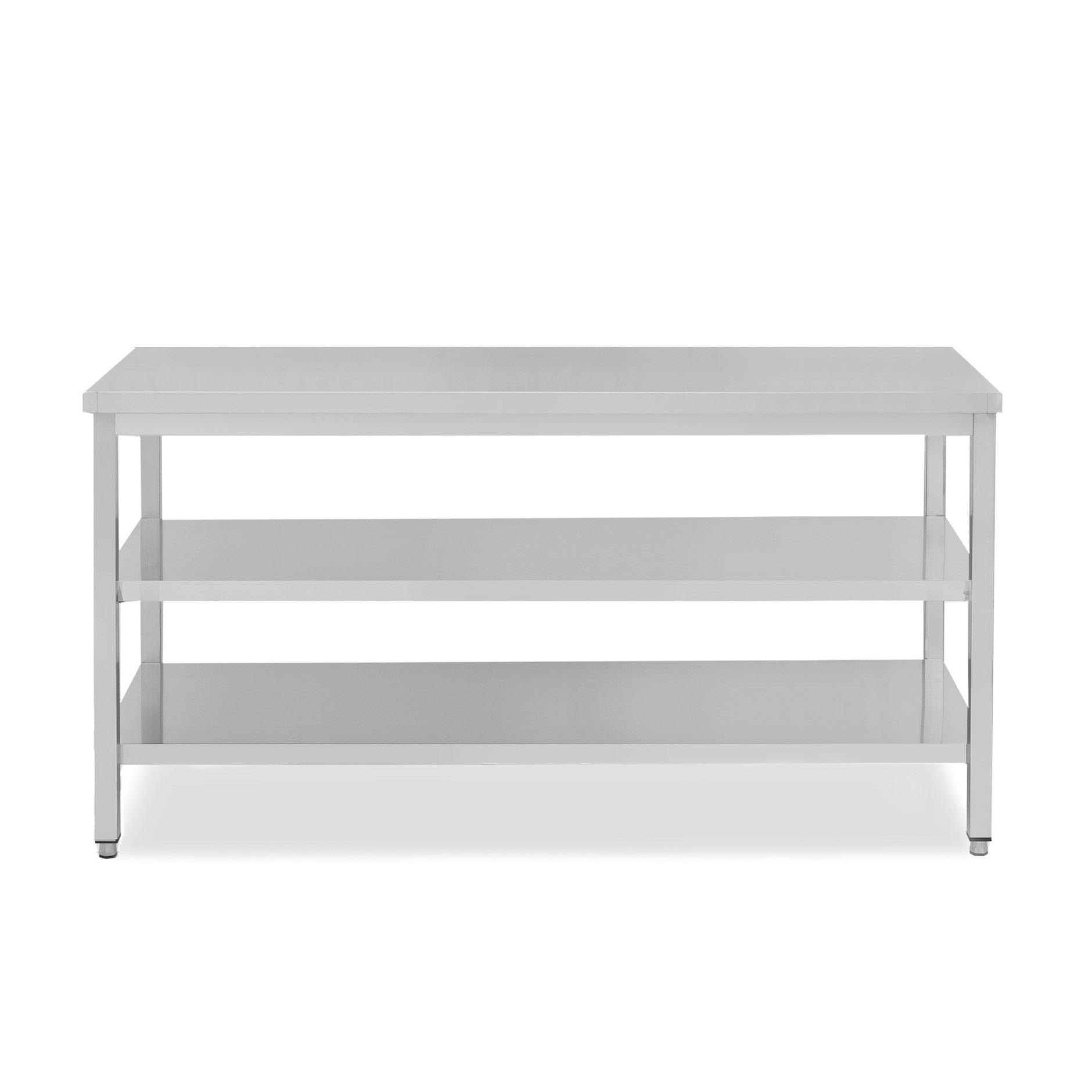 Mesa de acero inoxidable de 2 estantes, L 2000 mm x P 700 mm x H 865 mm.