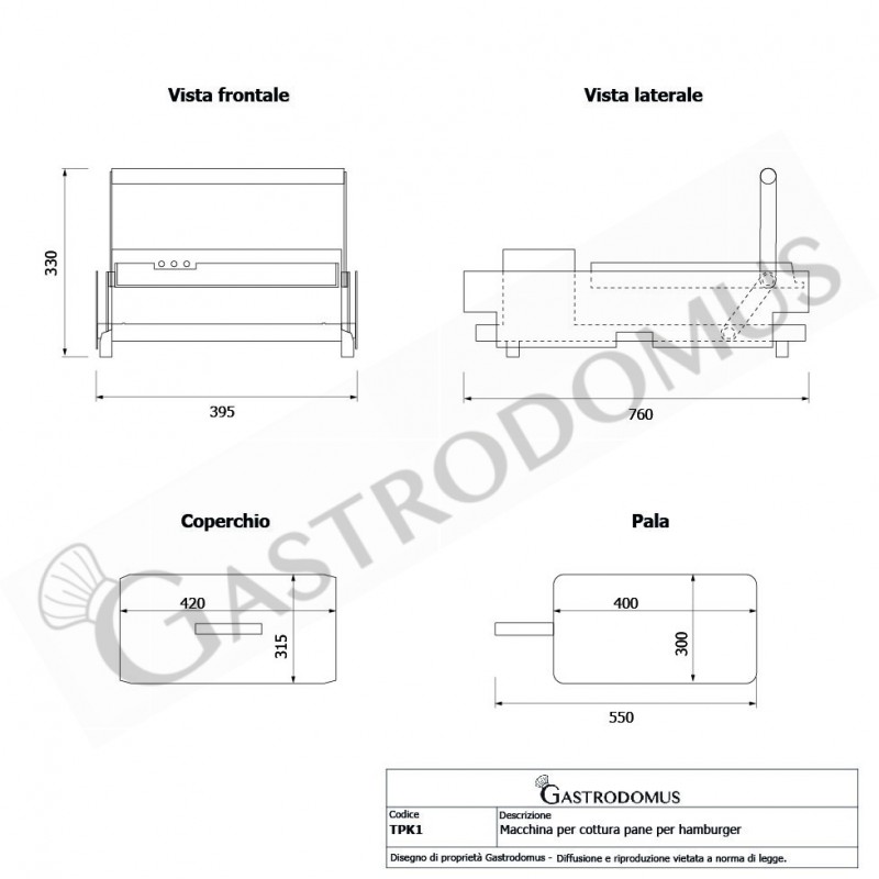 Tostadora de pan para hamburguesas L 395 mm x P 760 mm x A 330 mm 2,4 kW