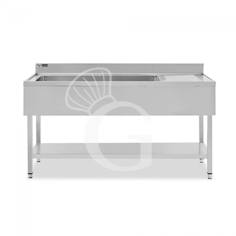 Fregadero inox 1 cuba, escurridor a la derecha, 1 estante, peto, L1600mmxP600mmxA965mm-agujero para el grifo Ø 32 mm