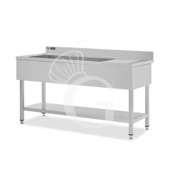Fregadero inoxi 1 cuba, escurridor a la derecha, 1 estante, peto, L1600mmxP700mmxA965mm-agujero para el grifo Ø 32 mm