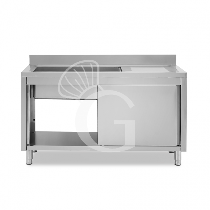 Fregadero con mueble 2 puertas correderas, cubeta, escurridor a la derecha y peto L1600mmxP700mmxA965mm agujero grifo Ø32mm