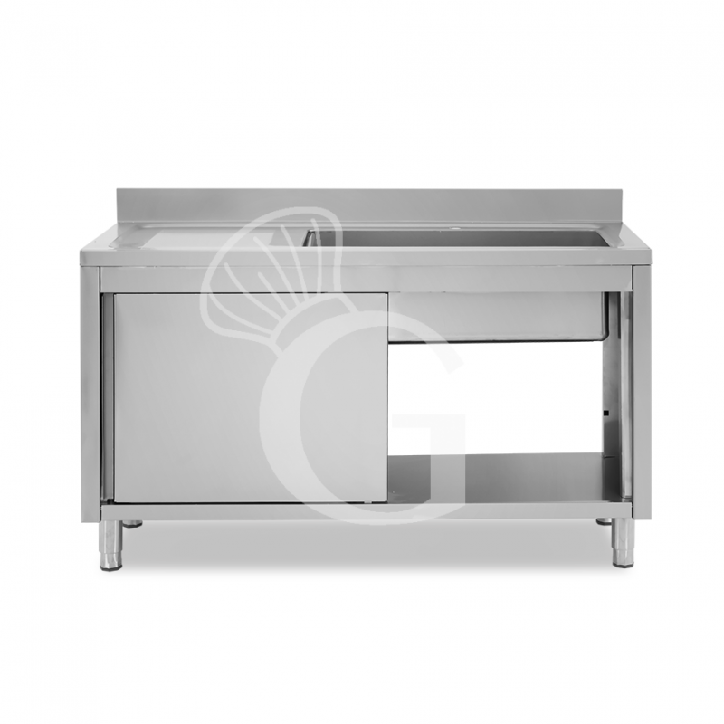 Fregadero con mueble 2 puertas correderas, cubeta, escurridor a la izquierda y peto L1600mmxP600mmxA965mm agujero grifo Ø 32mm