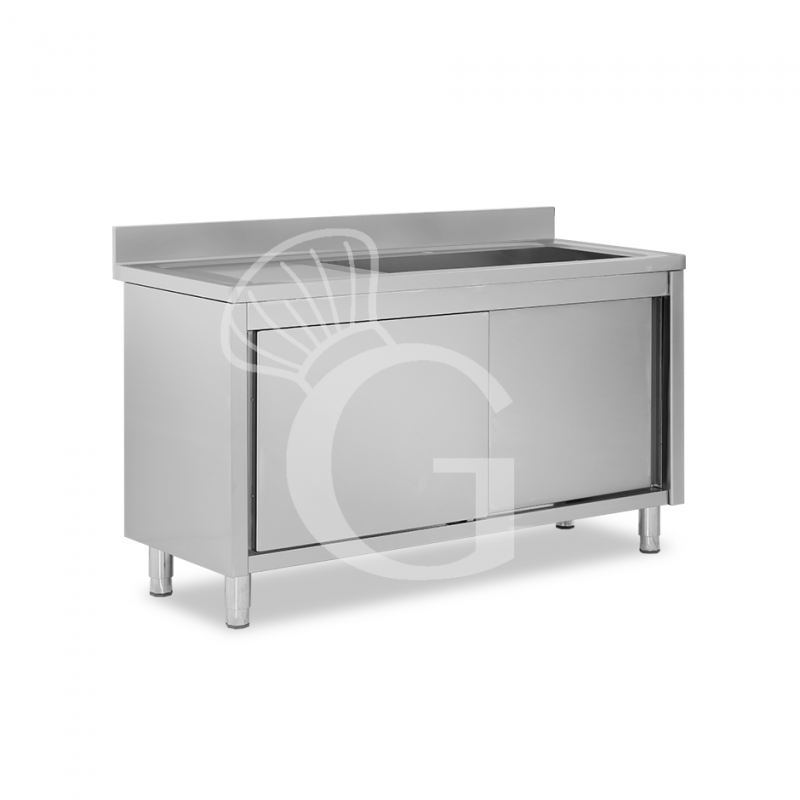 Fregadero con mueble 2 puertas correderas, cubeta, escurridor a la izquierda y peto L1600mmxP600mmxA965mm agujero grifo Ø 32mm