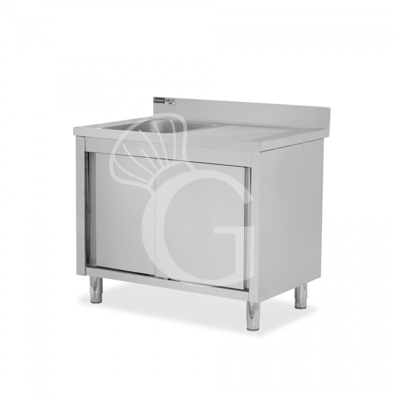 Fregadero con mueble 2 puertas correderas, cubeta, escurridor a la derecha y peto L1000mmxP700mmxA965mm agujero grifo Ø32mm