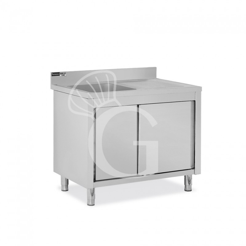 Fregadero con mueble 2 puertas correderas, cubeta, escurridor a la derecha y peto L1000mmxP700mmxA965mm agujero grifo Ø32mm