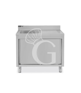 Fregadero con mueble 2 puertas correderas, cubeta, escurridor a la derecha y peto L1100mmxP700mmxA965mm agujero grifo Ø32mm