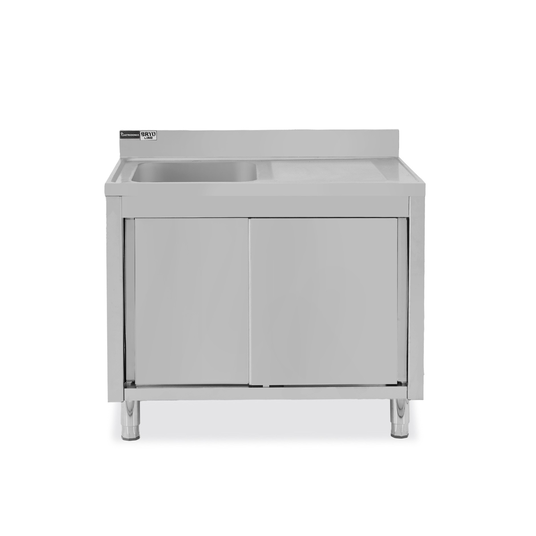 Fregadero con mueble 2 puertas correderas, cubeta, escurridor a la derecha y peto L1100mmxP700mmxA965mm agujero grifo Ø32mm