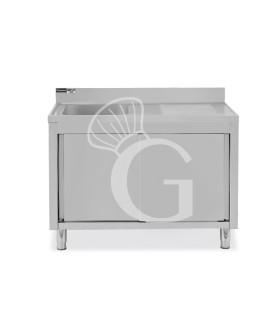 Fregadero con mueble 2 puertas correderas, cubeta, escurridor a la derecha y peto L1200mmxP700mmxA965mm agujero grifo Ø32mm