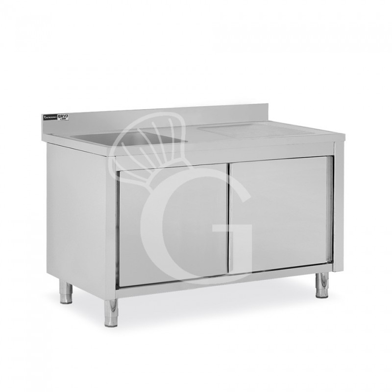 Fregadero con mueble 2 puertas correderas, cubeta, escurridor a la derecha y peto L1400mmxP600mmxA965mm agujero grifo Ø 32mm