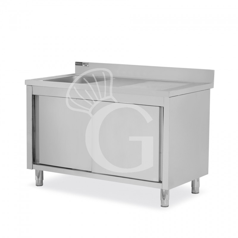Fregadero con mueble 2 puertas correderas, cubeta, escurridor a la derecha y peto L1400mmxP600mmxA965mm agujero grifo Ø 32mm