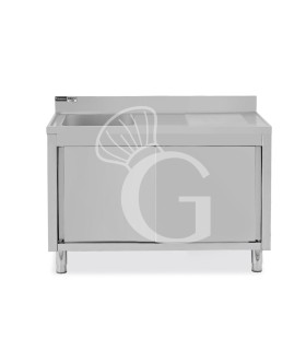 Fregadero con mueble 2 puertas correderas, cubeta, escurridor a la derecha y peto L1400mmxP600mmxA965mm agujero grifo Ø 32mm