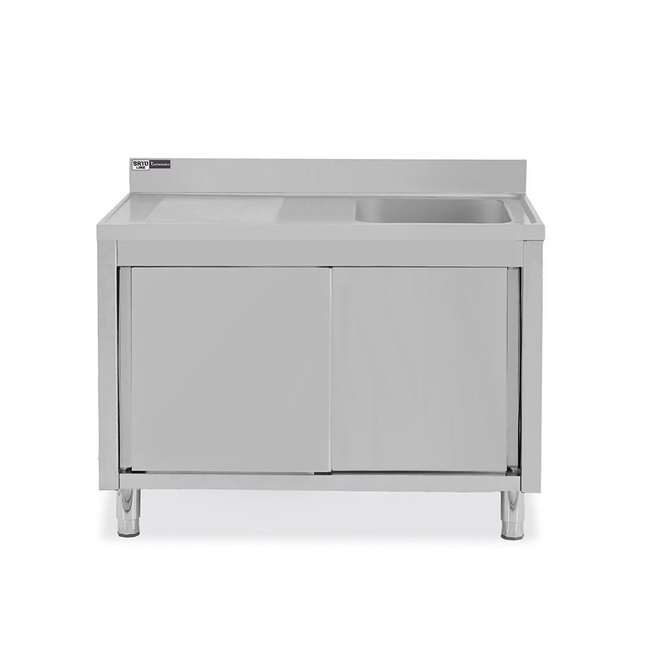 Fregadero con mueble 2 puertas correderas, cubeta, escurridor a la izquierda y peto L1300mmxP600mmxA965mm agujero grifo Ø 32mm