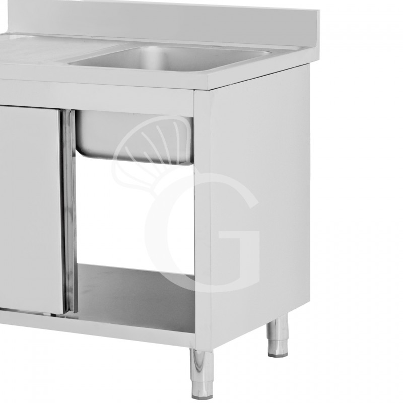 Fregadero con mueble 2 puertas correderas, cubeta, escurridor a la izquierda y peto L1300mmxP700mmxA965mm agujero grifo Ø32mm