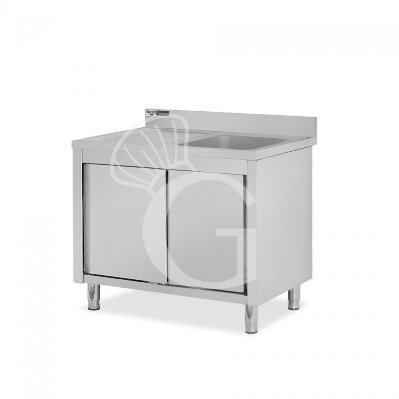 Fregadero con mueble 2 puertas correderas, cubeta, escurridor a la izquierda y peto L1100mmxP700mmxA965mm agujero grifo Ø32mm