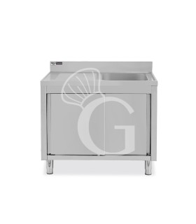 Fregadero con mueble 2 puertas correderas, cubeta, escurridor a la izquierda y peto L1100mmxP700mmxA965mm agujero grifo Ø32mm