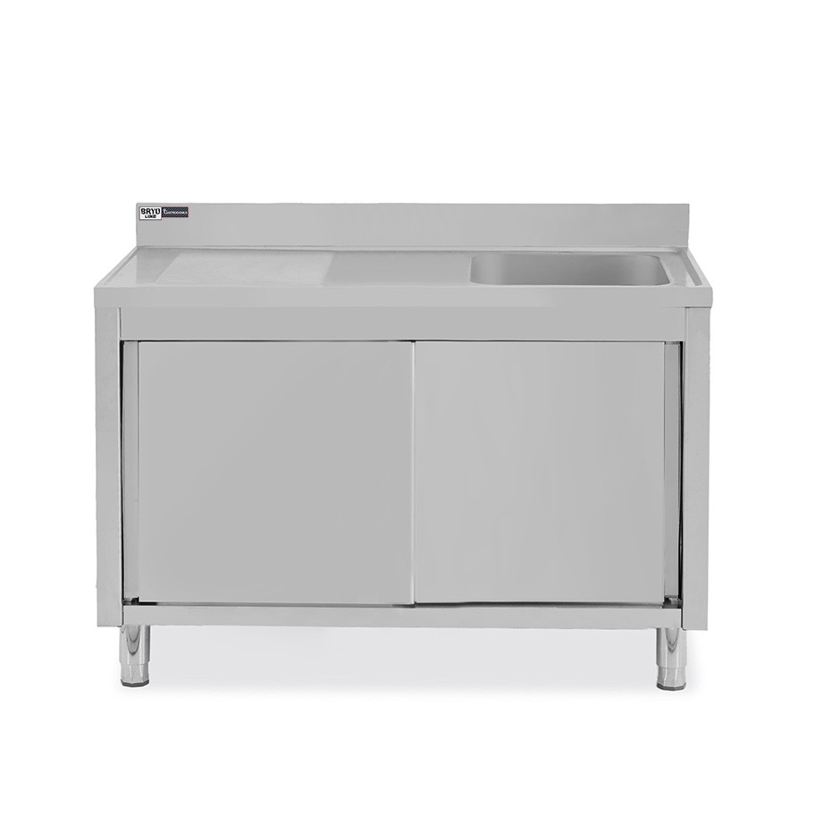 Fregadero con mueble 2 puertas correderas, cubeta, escurridor a la izquierda y peto L1400mmxP600mmxA965mm agujero grifo Ø 32mm