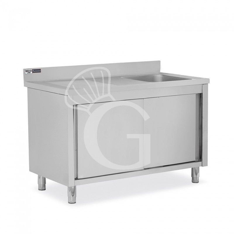 Fregadero con mueble 2 puertas correderas, cubeta, escurridor a la izquierda y peto L1400mmxP600mmxA965mm agujero grifo Ø 32mm