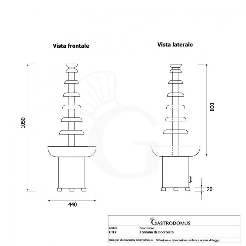 Fuente de chocolate de 6 niveles con una capacidad máxima de 8 kg