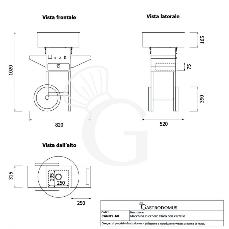 Máquina de algodón de azúcar con cupula y carro L 750 mm x P 750 mm x A 910 mm