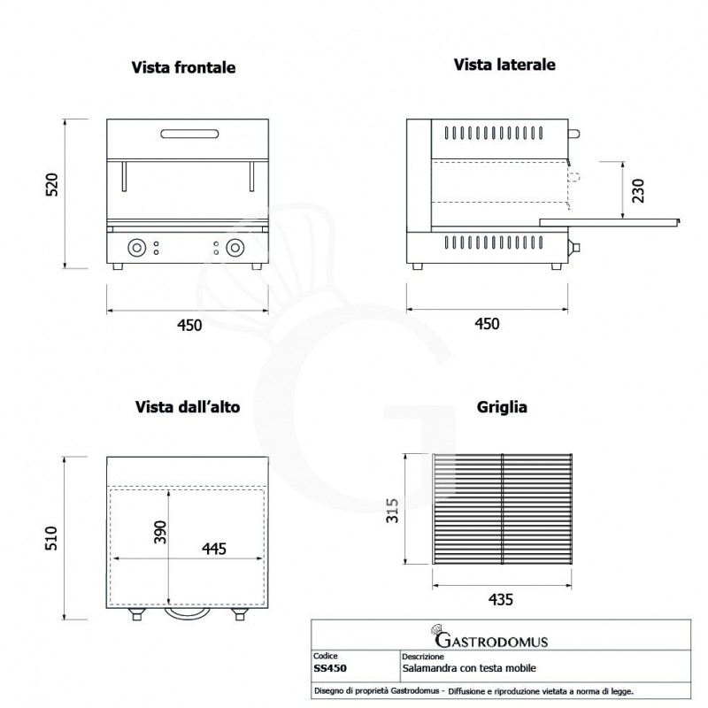 Salamandra monofásica con cabezal móvil L 450 mm x P 510 mm x A 520 mm 2,8 kW