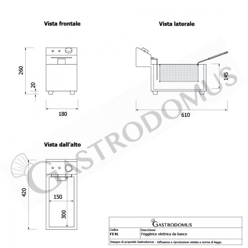 Freidora para bar eléctrica de sobremesa 1 cubeta 4 LT potencia 1,8 KW Monofásica