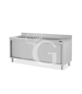 Fregadero con mueble inox con 2 puertas correderas, 2 cubetas y peto L 1800 mm x P 600 mm x A 950 mm