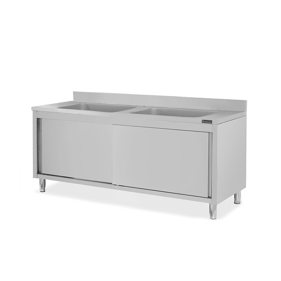 Fregadero con mueble inox con 2 puertas correderas, 2 cubetas y peto L 1800 mm x P 600 mm x A 950 mm