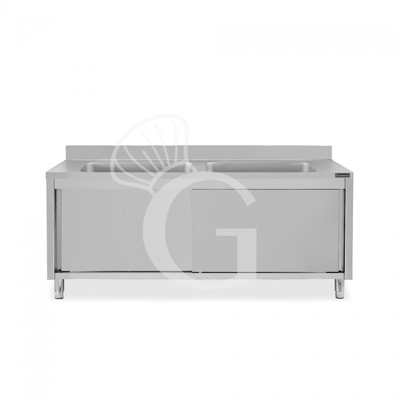 Fregadero con mueble inox con 2 puertas correderas, 2 cubetas y peto L 1800 mm x P 600 mm x A 950 mm
