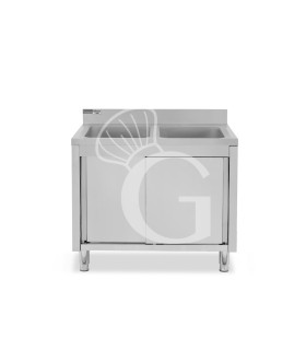 Fregadero con mueble inox con 2 puertas correderas, 2 cubetas y peto L 1000 mm x P 700 mm x A 965 mm agujero grifo Ø32mm