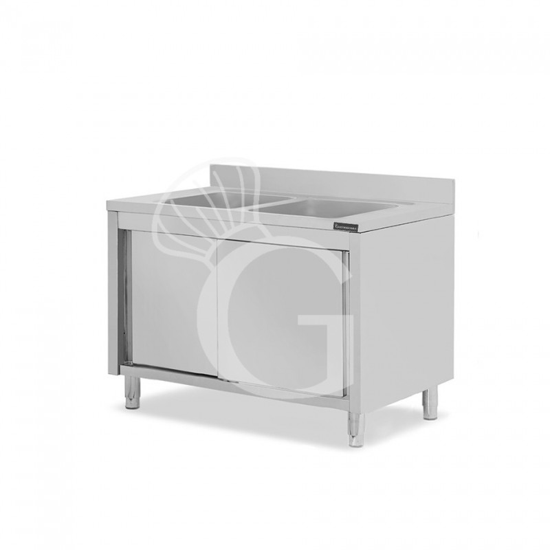 Fregadero con mueble inox 2 puertas correderas, peto, 2 cubetas L 1200 mm x P 600 mm x A 950 mm
