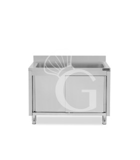 Fregadero con mueble inox 2 puertas correderas, peto, 2 cubetas L 1300 mm x P 600 mm x A 950 mm