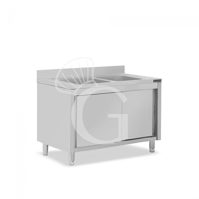 Fregadero con mueble inox 2 puertas correderas, peto, 2 cubetas L 1300 mm x P 600 mm x A 950 mm