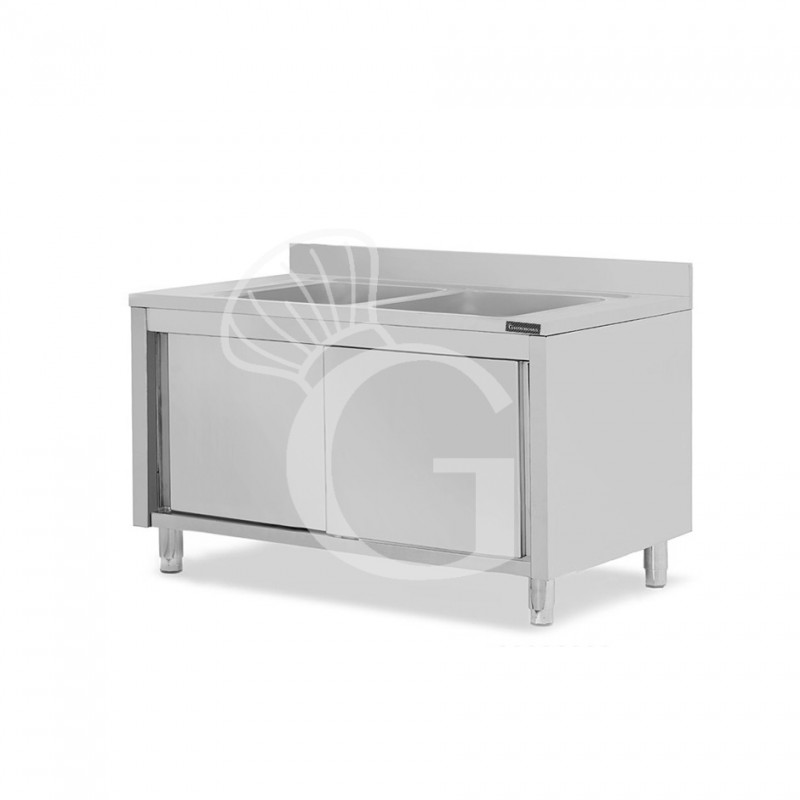 Fregadero con mueble inox con 2 puertas correderas, 2 cubetas y peto L 1600 mm x P 600 mm x A 950 mm
