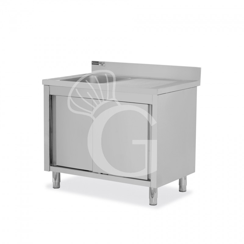 Fregadero con mueble 2 puertas correderas, cubeta, escurridor a la derecha y peto L1100mmxP600mmxA965mm agujero grifo Ø 32mm
