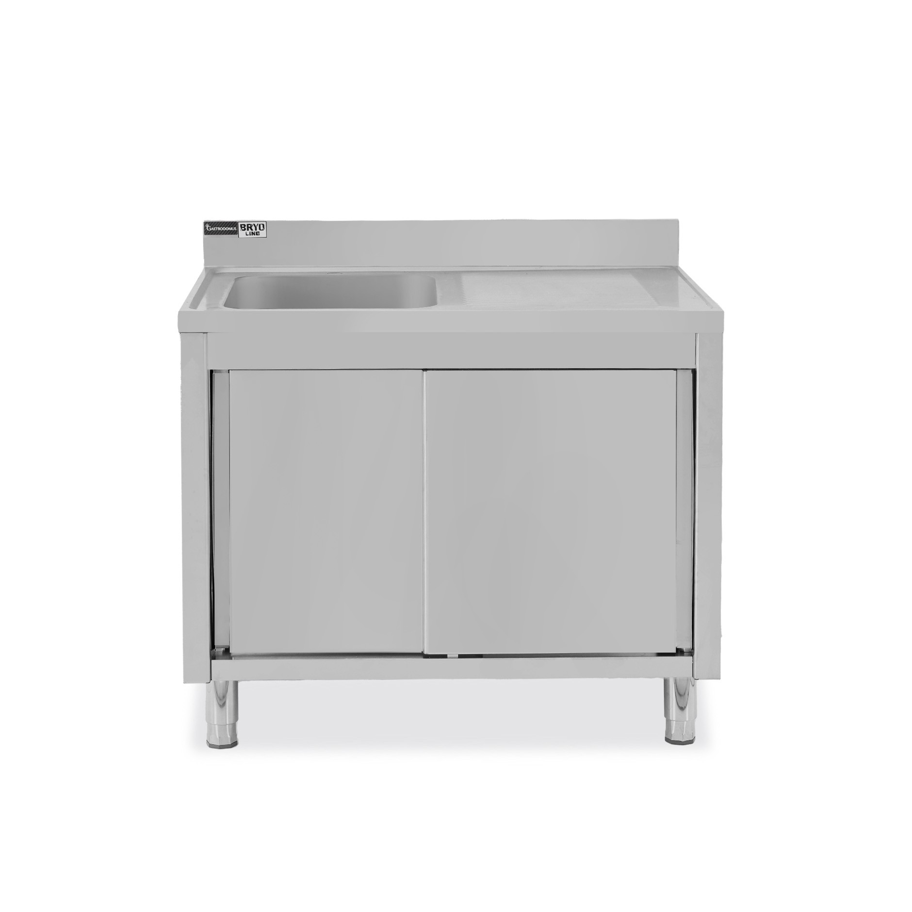 Fregadero con mueble 2 puertas correderas, cubeta, escurridor a la derecha y peto L1100mmxP600mmxA965mm agujero grifo Ø 32mm