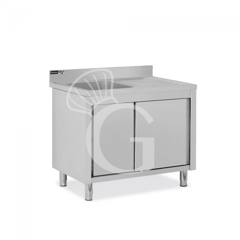 Fregadero con mueble 2 puertas correderas, cubeta, escurridor a la derecha y peto L1100mmxP600mmxA965mm agujero grifo Ø 32mm