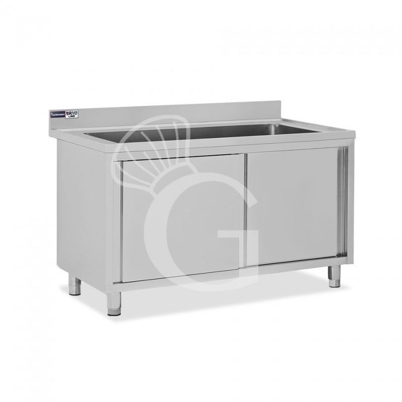 Fregadero utensilios acero inox  2 puertas correderas, peto,1 seno L1600 mm x P600 mm x H965 mm con orificio para grifo Ø 32 mm
