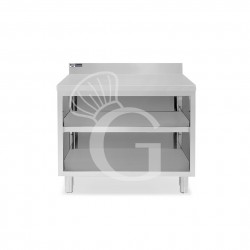 Mesa contrabarra de acero inoxidable con 2 estantes y peto L 1000 mm x P 600 mm x A 965 mm