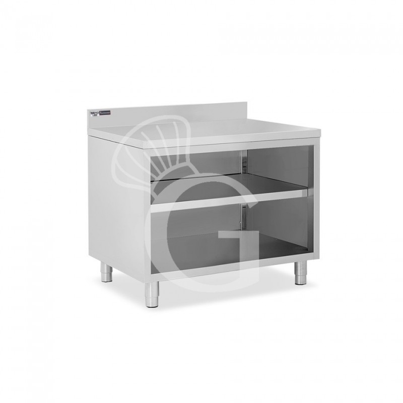 Mesa contrabarra de acero inoxidable con 2 estantes y peto L 1000 mm x P 700 mm x A 965 mm