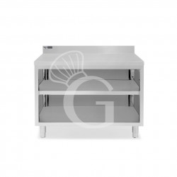 Mesa contrabarra de acero inoxidable con 2 estantes y peto L 1200 mm x P 600 mm x A 965 mm
