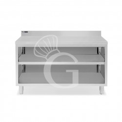 Mesa contrabarra de acero inoxidable con 2 estantes y peto L 1700 mm x P 700 mm x A 965 mm