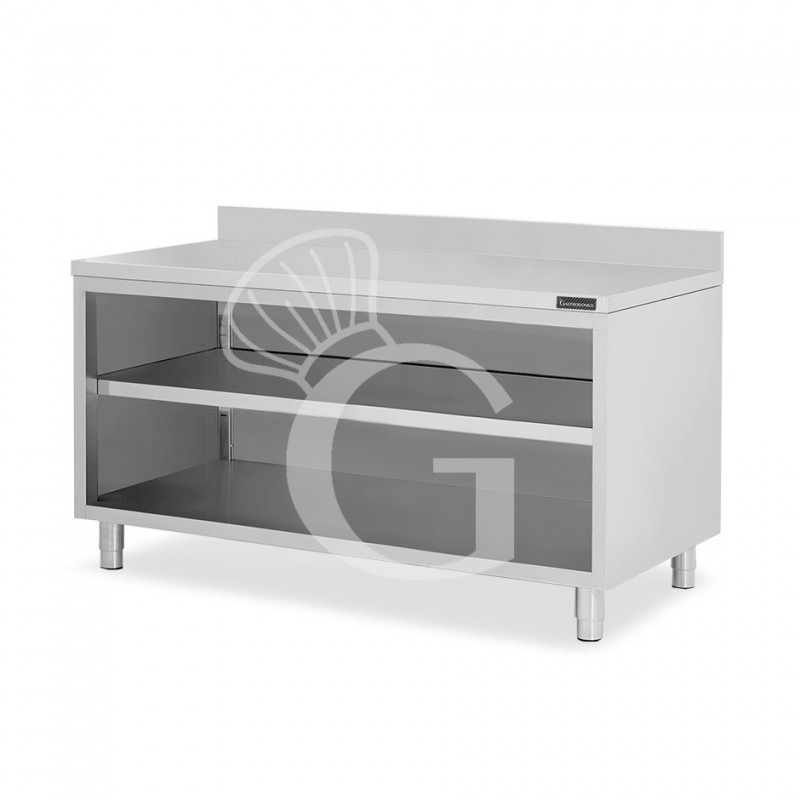 Mesa contrabarra de acero inoxidable con 2 estantes y peto L 1900 mm x P 700 mm x A 950 mm