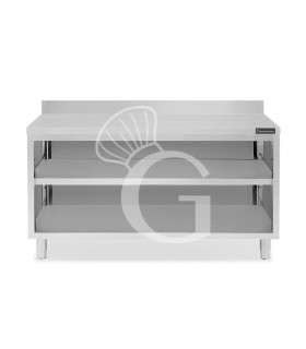 Mesa contrabarra de acero inoxidable con 2 estantes y peto L 1900 mm x P 700 mm x A 950 mm