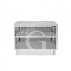 Mesa contrabarra de acero inoxidable con 2 estantes L 1300 mm x P 600 mm x A 850 mm