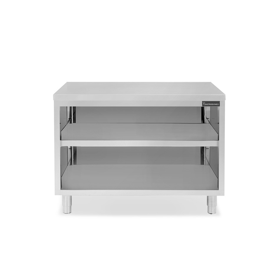 Mesa contrabarra de acero inoxidable con 2 estantes L 1300 mm x P 600 mm x A 850 mm