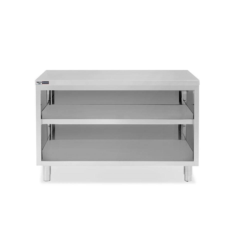 Mesa contrabarra de acero inoxidable con 2 estantes L 1400 mm x P 700 mm x A 865 mm