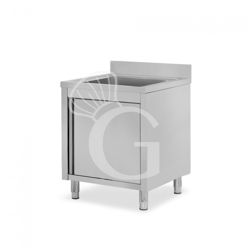 Fregadero con mueble inox con 1 puerta batiente, 1 cubeta, peto L 500 mm x P 600 mm x A 950 mm