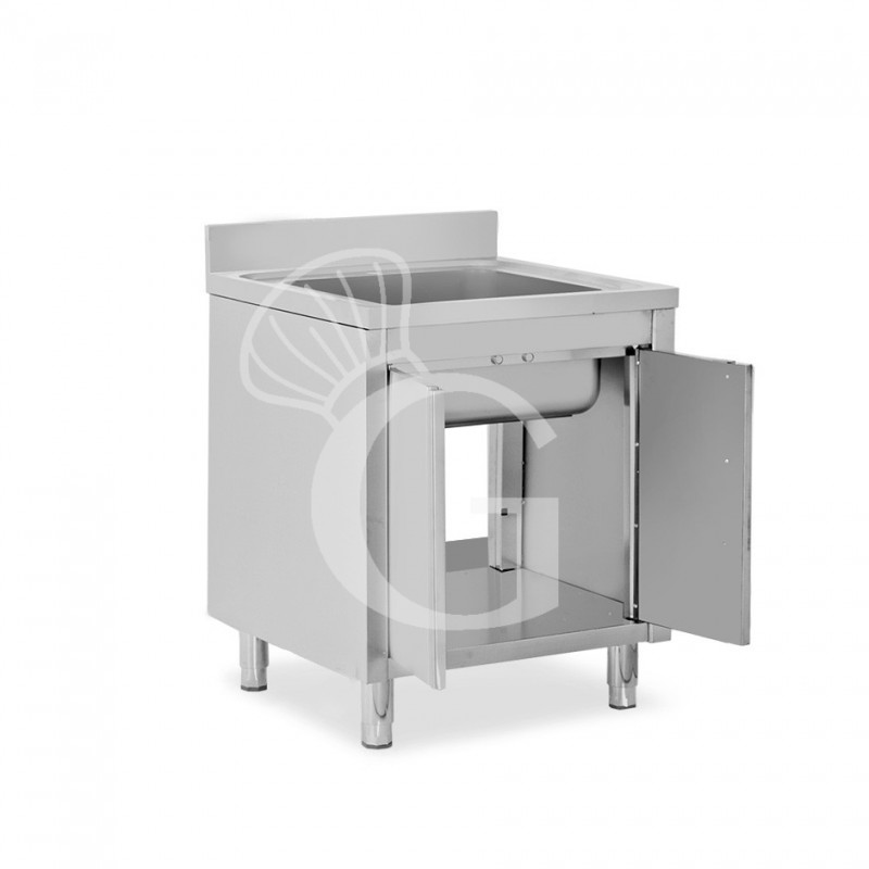 Fregadero con mueble inox con 1 puerta batiente, 1 cubeta, peto L 500 mm x P 600 mm x A 950 mm