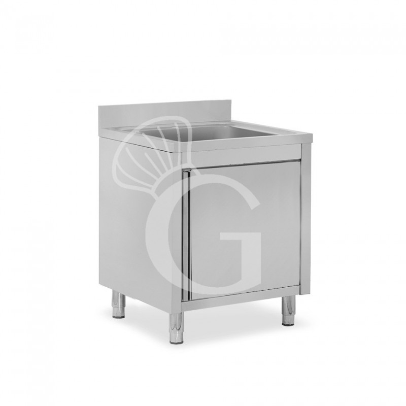 Fregadero con mueble inox con 1 puerta batiente, 1 cubeta, peto L 800 mm x P 600 mm x A 950 mm