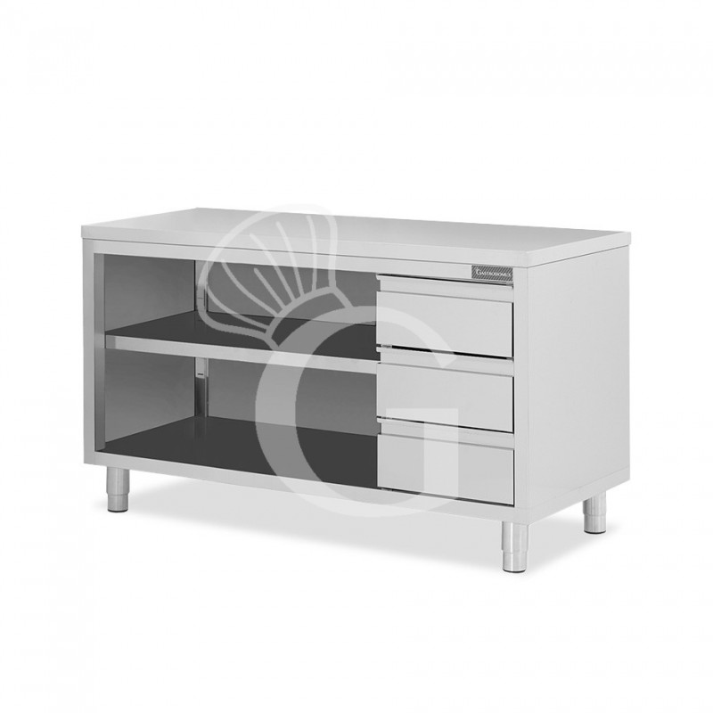 Mesa contrabarra de acero inoxidable 3 cajones en el lado derecho L 1900 mm x P 600 mm x A 850 mm